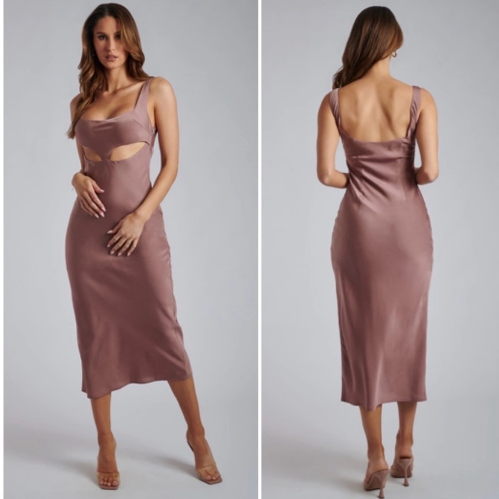 MESHKI Ava Satin Cutout Midi Slip Dress SZ XXS